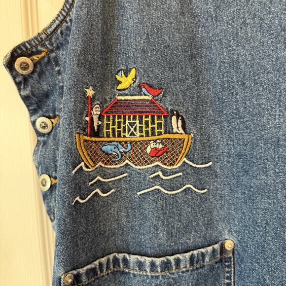 Vtg Carolina Blues Plus Denim Jumper Sz 20W Noah’s Ark Preschool Teacher Church - Picture 2 of 14